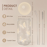 Butterfly Glass Bottle, Iced Coffee Aesthetic Glass Can Cup, Gifts for Christmas Birthday, Gift for Women Girls, 16oz